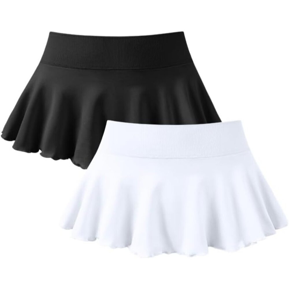 Women 2 Piece Mini Skirts 2 in 1 Flowy Sexy Basic Stretchy Flared Casual Skirts